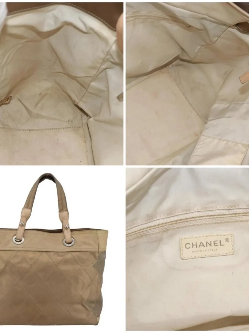 CHANEL Paris Biarritz GM Tote Bag Coated Canvas Gold Silver CC Auth ka3625